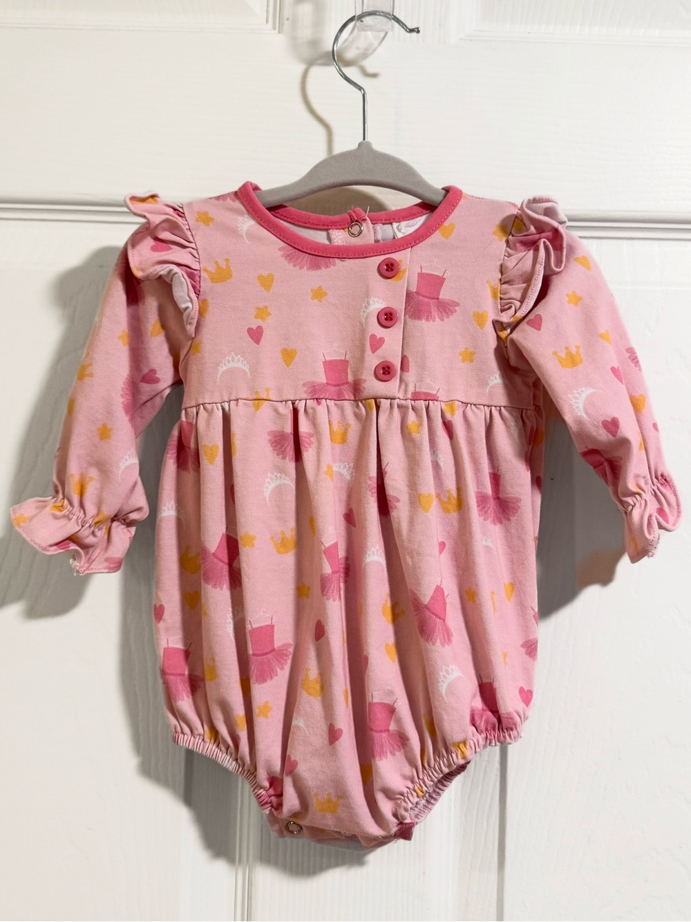 Stitchy Fish Pink Ballerina Tutu Crown Bubble Romper 3M Southern Boutique